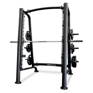 Smith machine with a wide clearance for accessibility 